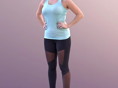 Fit Woman Wearing Light Blue Tank Top And Black Leggings With Hands On Hips 3d model