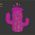 Decorative Character Green Cactus With Red Flower And Yellow Blooms Design