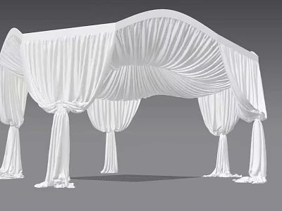 White Ceiling Drapery With Decorative Pleated Design And Flowing Fabric 3d model