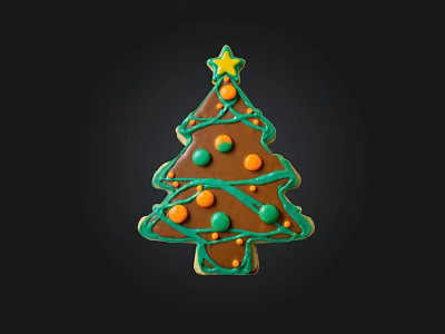 Festive Christmas Tree Gingerbread Cookie Decorated With Green Icing Colorful Sprinkles And Yellow Star 3d model
