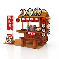 Japanese Ramen Stall with Tonkotsu Ramen Signboards Lanterns Wooden Structure and NISSIN Branding