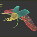 Colorful Iridescent Winged Beetle With Black Body And Long Antennae On Dark Background
