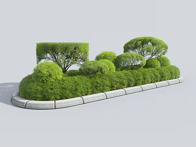 Well Trimmed Green Shrubs In Various Shapes With Neat Landscape Arrangement And Stone Border 3d model