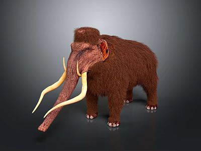 Realistic Furry Mammoth 3D Model With Long Tusks And Brown Fur 3d model