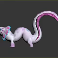 Cute Fantasy Creature With Pink And White Body Large Spotted Tail And Blue Head Features