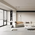 Modern Living Dining Room Interior With Beige Sofa Coffee Table And Red Chair