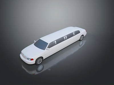White Stretch Limousine With Shiny Exterior Tinted Windows And Chrome Wheels 3d model