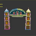 Scenic View of Snow Capped Towers With Arched Gateway And Illuminated Windows