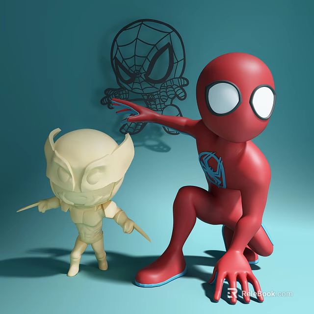 Cute Red Spider Man Doll And Yellow Hero Doll With Wall Design 3d model 