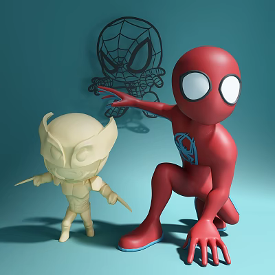 Cute Red Spider Man Doll And Yellow Hero Doll With Wall Design 3d model Cute Red Spider Man Doll And Yellow Hero Doll With Wall Design 3d model