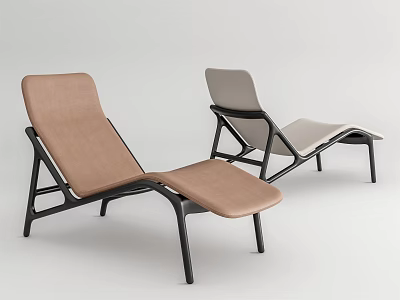 Two Modern Lounge Chairs With Brown And Beige Upholstery And Black Metal Frame 3d model