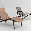 Two Modern Lounge Chairs With Brown And Beige Upholstery And Black Metal Frame
