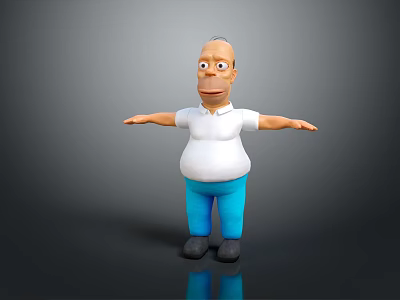 Chubby Cartoon Game Film Character With White Shirt Blue Pants And Outstretched Arms 3d model