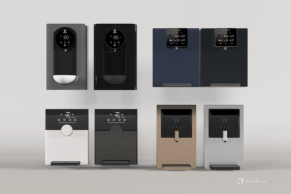 Modern Household Water Dispensers with Digital Display and Various Color Designs 3d model 