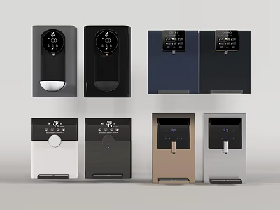 Modern Household Water Dispensers with Digital Display and Various Color Designs 3d model