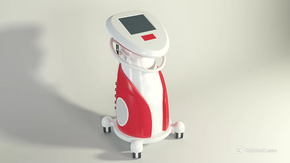 Red And White Mobile Medical Device With Digital Screen And Wheels 3d model