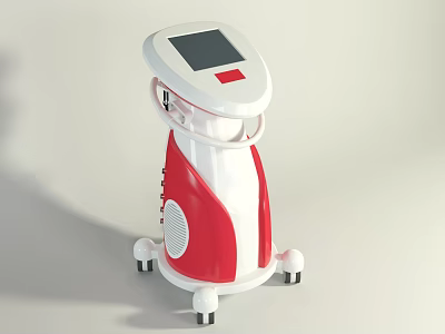Red And White Mobile Medical Device With Digital Screen And Wheels 3d model