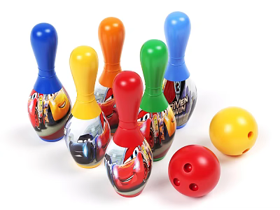 Colorful Kids Toy Bowling Set With Six Pins And Two Balls Sports Equipment 3d model