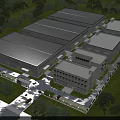Modern Large Industrial Factory Complex With Green Surroundings Trees And Office Annex 3d model