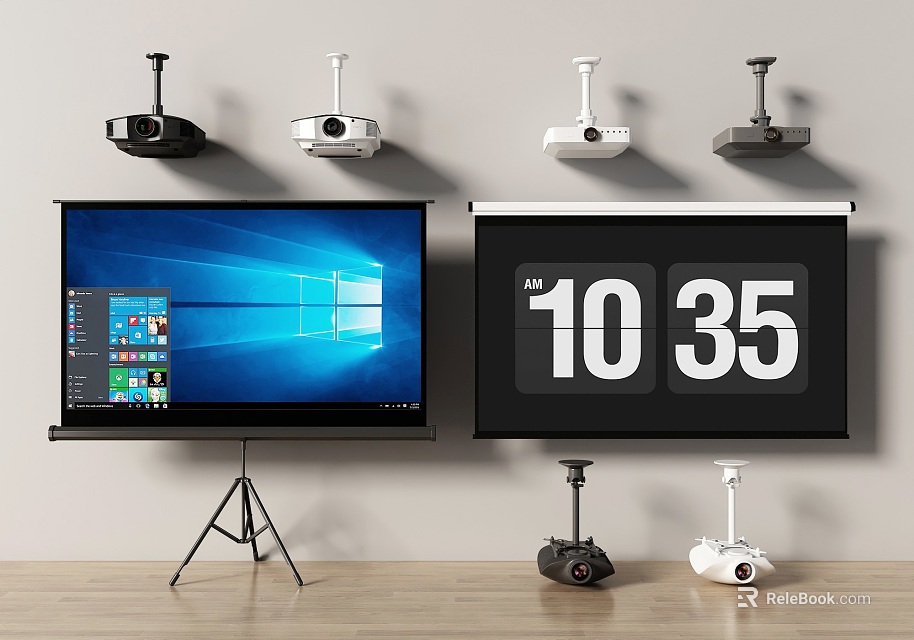 Projection Monitoring System With Projectors Projection Screens And Security Cameras Setup 3d model 