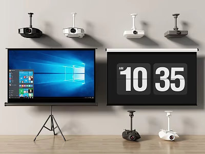 Projection Monitoring System With Projectors Projection Screens And Security Cameras Setup 3d model