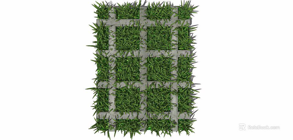 Outdoor Garden Tiles Design Featuring Grid Layout And Fresh Green Grass Patches 3d model 