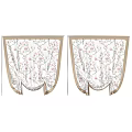 White Curtains With Pink Floral Pattern Beige Border And Tieback Design 3d model