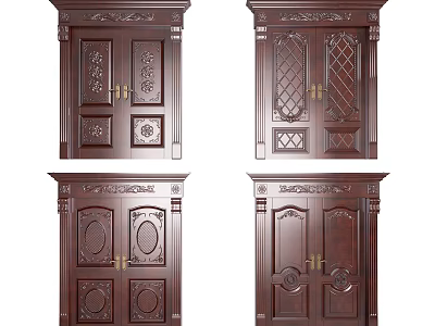 Classic Wooden Double Doors Design With Intricate Carvings And Traditional Details 3d model