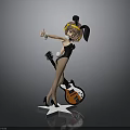 Cute Child Wearing Rabbit Ears Black Outfit Holding Guitar on Star Base