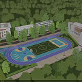 Modern School Building With Classroom Blocks Running Track Green Lawn And Trees
