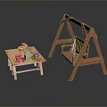 Wooden Swing Chair With Small Table And Flower Pots For Outdoor Relaxation