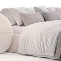 Elegant Double Bed With White Bed Sheets Quilted Pillows And Round Headboard In Modern Style
