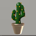 Green Cactus Plant With Yellow Dots In Golden Pot For Home Decoration