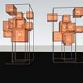 Modern Metal Frame Art Installations With Orange Cubes And Blue Sky Backdrop 3d model