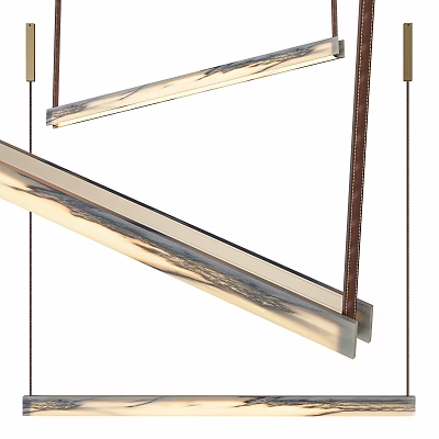 Modern Sleek Metal Linear Chandelier Lighting Fixture For Contemporary Home Living Space 3d model