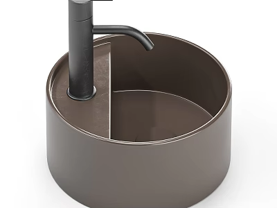 Modern Round Bathroom Sink with Black Faucet and Sleek Metal Finish Design 3d model