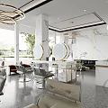 Modern Beauty Salon Interior With Round Mirrors Styling Chairs And Marble Accents