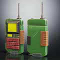 Two Green Wireless Doorbell Intercoms with Antenna Screen and Control Buttons 3d model