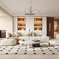 Modern Living and Dining Room Interior With Light Sofa Coffee Table And Geometric Rug