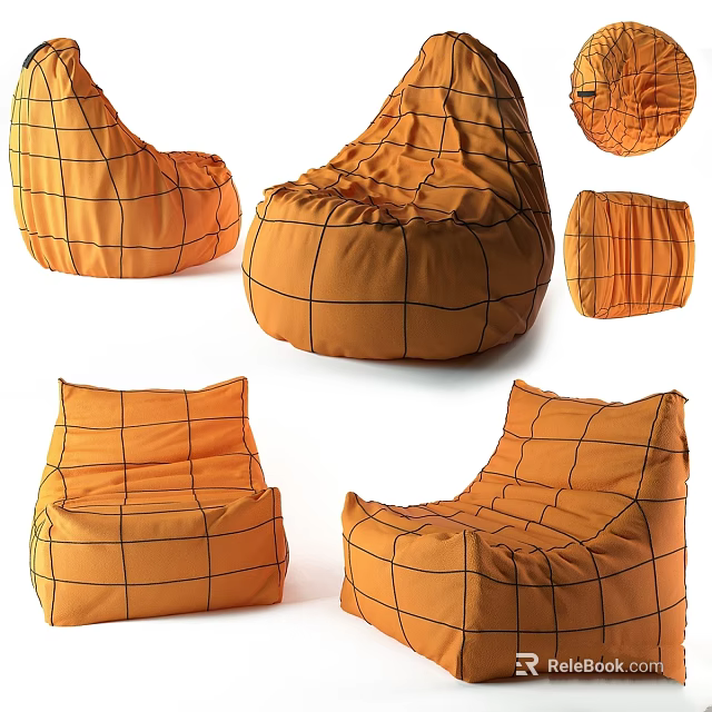 Orange Bean Bag Leisure Chairs With Black Grid Lines And Various Shapes 3d model 