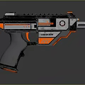 Futuristic Gun with Detailed Design Black Red Accents Textured Grip and Metallic Finish