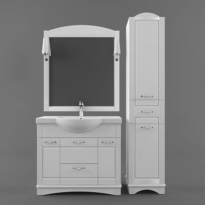 Modern White Bathroom Vanity With Mirror Sink Faucet And Storage Cabinets 3d model