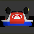 Electric Toy Go Kart with Red White Blue Body M Logo Black Seat Yellow Wheels