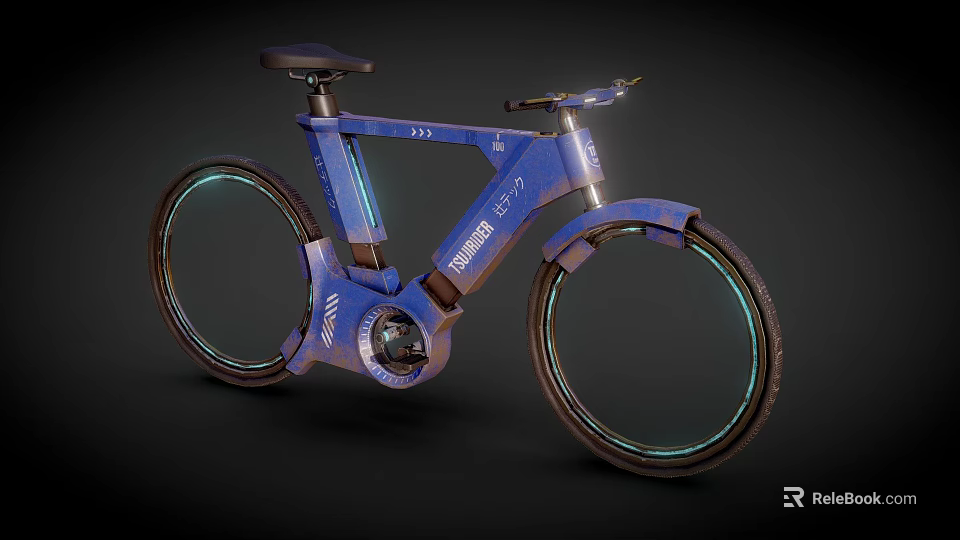 Futuristic Blue Bicycle With Sleek Modern Frame And Glowing LED Wheels 3d model 