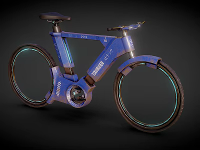 Futuristic Blue Bicycle With Sleek Modern Frame And Glowing LED Wheels 3d model