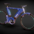 Futuristic Blue Bicycle With Sleek Modern Frame And Glowing LED Wheels