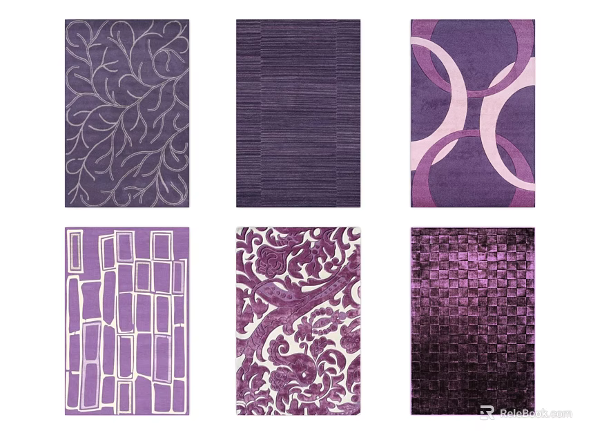 Purple Square Rugs Featuring Various Patterns and Designs for Home Interior Decor 3d model