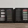 Black Glass Door Beverage Refrigerators With Canned Drinks And Bottled Wines