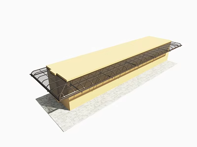 Yellow Awning With Black Metal Frame Long Structure Design 3d model