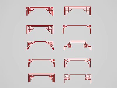 Chinese Style Red Carved Corner Patterns With Traditional Decorative Motifs 3d model